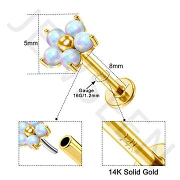 Jewseen 14K Gold CZ Flower Stud for Nose & Lip Piercings