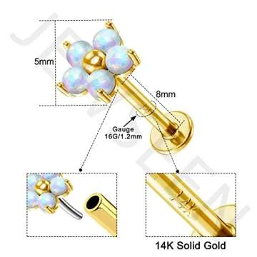 Jewseen 14K Gold CZ Flower Stud for Nose & Lip Piercings