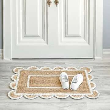 Stylish Weaving Village Jute Rug in Scalloped Design