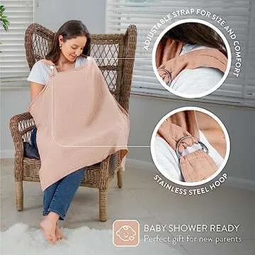 Muslin Nursing Cover for Baby Breastfeeding, Soft & Breathable Cotton Breastfeeding Cover for Mom with Rigid Hoop for Mother Nursing Apron by Comfy Cubs (Blush)