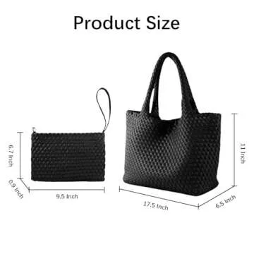 SporGenius Woven Tote Bag for Women, Vegan Leather Handwoven Bags with Small Handmade Purse, Large Travel Braided Top Handle Handbags (Black)