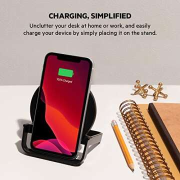 Belkin Quick Charge 10W Wireless Charger - Qi-Certified Charger Stand for iPhone, Samsung Galaxy - Charge While Listening to Music, Streaming Videos, & Video Calling - Includes AC Adapter - Black