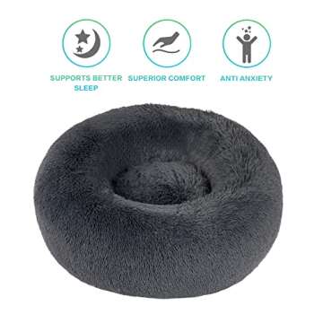 SAVFOX Plush Calming Dog Beds, Donut Dog Bed for Small Dogs, Medium, Large & X-Large, Comfy Cuddler Dog Bed and Cat Bed in Faux Fur, Washable Dog Bed, Multiple Sizes XS-XXL