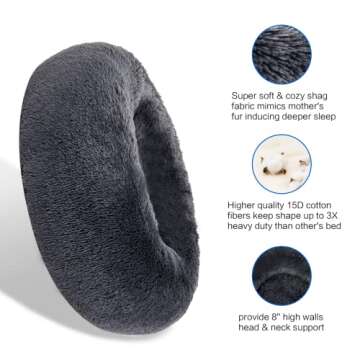 SAVFOX Plush Calming Dog Beds, Donut Dog Bed for Small Dogs, Medium, Large & X-Large, Comfy Cuddler Dog Bed and Cat Bed in Faux Fur, Washable Dog Bed, Multiple Sizes XS-XXL