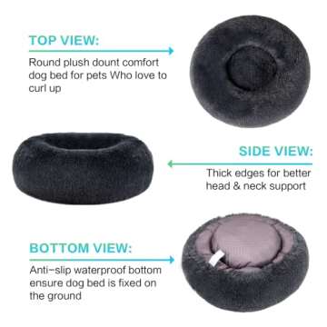 SAVFOX Plush Calming Dog Beds, Donut Dog Bed for Small Dogs, Medium, Large & X-Large, Comfy Cuddler Dog Bed and Cat Bed in Faux Fur, Washable Dog Bed, Multiple Sizes XS-XXL