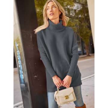 LILLUSORY Oversized Turtleneck Pullover Sweaters Womens 2024 Long Tunic Sweater Winter Trendy Casual Poncho Cowl Neck Cute Tops Dress Fall Fashion Clothes Outfits Clothing Dark Grey