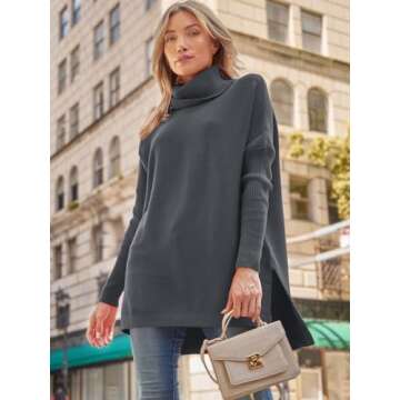 LILLUSORY Oversized Turtleneck Pullover Sweaters Womens 2024 Long Tunic Sweater Winter Trendy Casual Poncho Cowl Neck Cute Tops Dress Fall Fashion Clothes Outfits Clothing Dark Grey