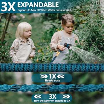 Expandable Garden Hose 50 ft – 2025 New Flexible Garden Hose with 10-Function Spray Gun, Pure Bras...