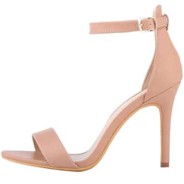 ZriEy Women's Heeled Sandals 4 Inches Nude Open Toe Stiletto High Heels Ankle Strap Fashion Bridal P...