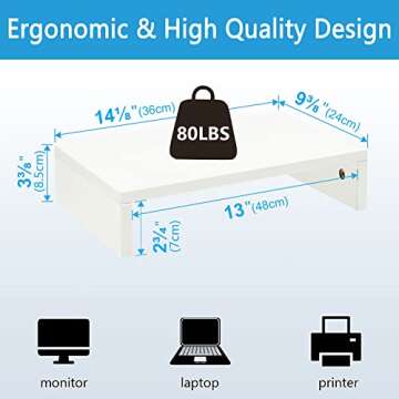 TEAMIX 14.2 inch White Monitor Stand Riser, Wood Monitor Riser with Storage for Desk Small Monitor Stand TV/Screen/PC/Laptop Riser Computer Stand Desktop Shelf (White-14.2 inch)