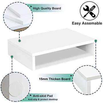 TEAMIX 14.2 inch White Monitor Stand Riser, Wood Monitor Riser with Storage for Desk Small Monitor Stand TV/Screen/PC/Laptop Riser Computer Stand Desktop Shelf (White-14.2 inch)
