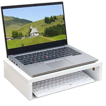 TEAMIX 14.2 inch White Monitor Stand Riser, Wood Monitor Riser with Storage for Desk Small Monitor Stand TV/Screen/PC/Laptop Riser Computer Stand Desktop Shelf (White-14.2 inch)