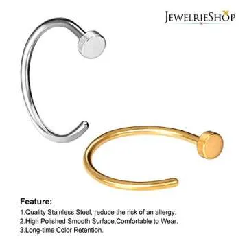 JEWELRIESHOP Nose Rings Hoop 20G Stainless Steel Nose Piercing Jewelry Fake Lip Hoop Rings for Women...