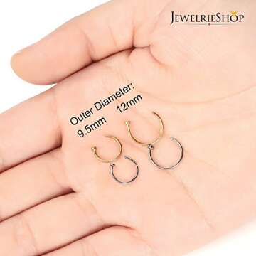 JEWELRIESHOP Nose Rings Hoop 20G Stainless Steel Nose Piercing Jewelry Fake Lip Hoop Rings for Women Men (2pcs,8mm,Steel,Gold Tone)
