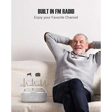 COLSUR Bluetooth Speaker with Wireless Charger, FM Radio, Dimmable Bedside LED Night Light, Stereo Sound Dual Wireless Speakers, 2500mAh Portable Speaker for Home Decoration, Bedroom, Office, Gift