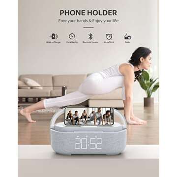 COLSUR Bluetooth Speaker with Wireless Charger, FM Radio, Dimmable Bedside LED Night Light, Stereo Sound Dual Wireless Speakers, 2500mAh Portable Speaker for Home Decoration, Bedroom, Office, Gift