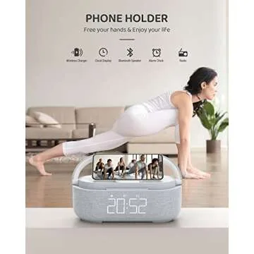 COLSUR Bluetooth Speaker with Wireless Charger, FM Radio, Dimmable Bedside LED Night Light, Stereo Sound Dual Wireless Speakers, 2500mAh Portable Speaker for Home Decoration, Bedroom, Office, Gift