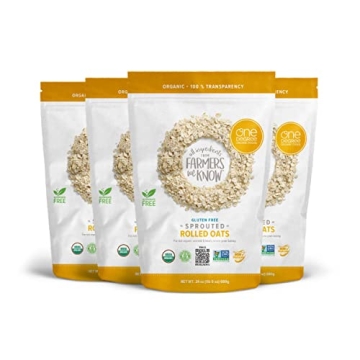 One Degree Organic Sprouted Rolled Oats - USDA Organic, Non-GMO, Gluten Free, 24 oz, 4 Pack