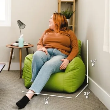 Big Joe Dorm Bean Bag Chair with Drink Holder and Pocket, Spicy Lime Smartmax, Durable Polyester Nylon Blend, 3 feet