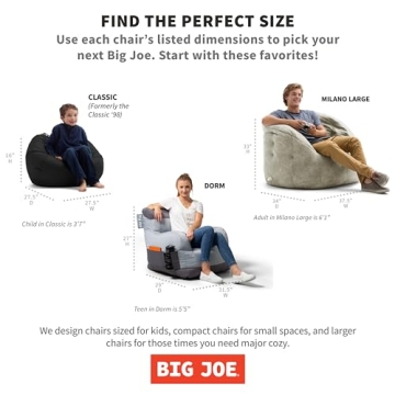 Big Joe Dorm Bean Bag Chair with Drink Holder and Pocket, Spicy Lime Smartmax, Durable Polyester Nylon Blend, 3 feet