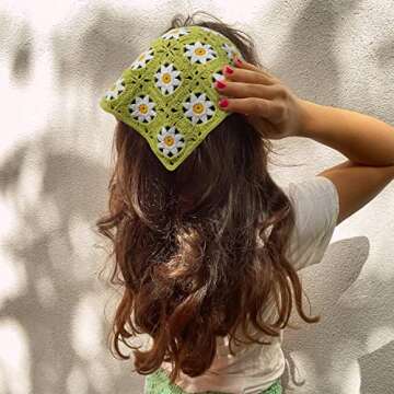 Molans Floral Bandanas Crochet Hair Scarf - 3Pcs Women Knitted Headscarf Daisy Headband Vintage Head...