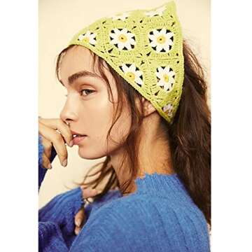 Molans Floral Bandanas Crochet Hair Scarf - 3Pcs Women Knitted Headscarf Daisy Headband Vintage Head Kerchief for Girls