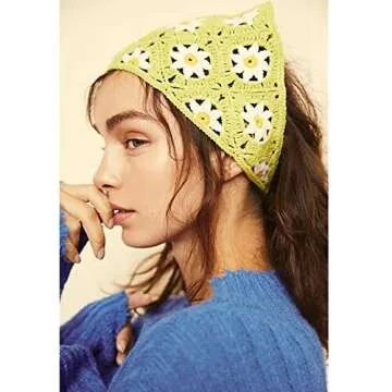 Molans Floral Bandanas Crochet Hair Scarf - 3Pcs Women Knitted Headscarf Daisy Headband Vintage Head Kerchief for Girls