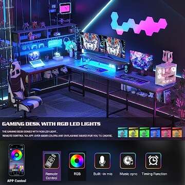 Unikito U Shaped Computer Desk with Hutch & LED Strip