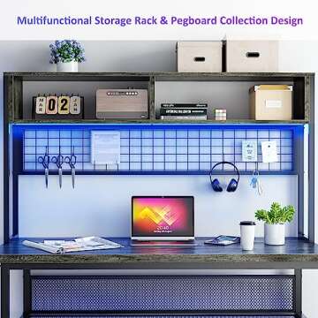 Unikito U Shaped Computer Desk with Hutch & LED Strip