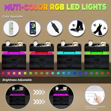 Modern TC-HOMENY Floating Nightstand with LED Lights