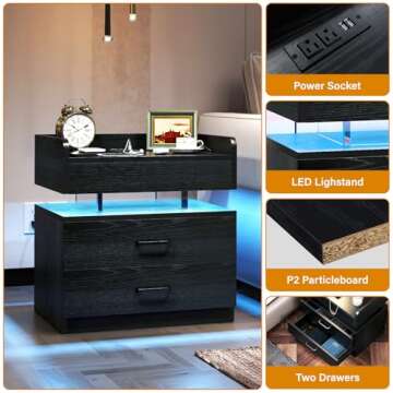Modern TC-HOMENY Floating Nightstand with LED Lights