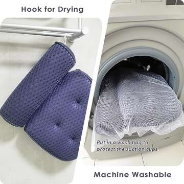 AEROiVi Luxury Bath Pillows for Tub，Bath Pillow Bathtub Pillows for Head and Neck Support Bath Cushion Made from Soft Spacer Mesh Material with Suction Cups (Dark Blue)