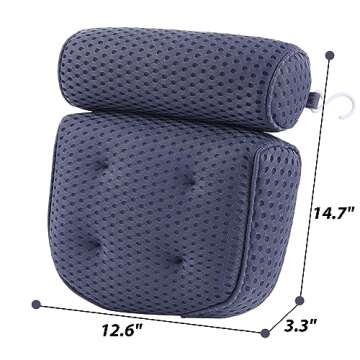 AEROiVi Luxury Bath Pillows for Tub，Bath Pillow Bathtub Pillows for Head and Neck Support Bath Cushion Made from Soft Spacer Mesh Material with Suction Cups (Dark Blue)