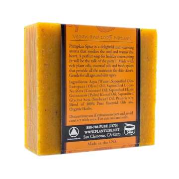 Plantlife Pumpkin Spice Bar Soap - Moisturizing and Soothing Soap for Your Skin - Hand Crafted Using Plant-Based Ingredients - Made in California 4oz Bar