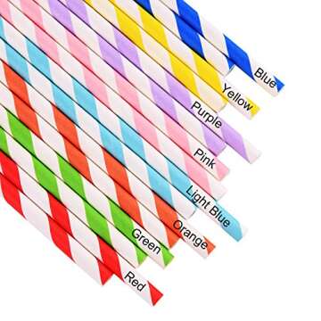 ALINK 200-Pack Biodegradable Paper Straws, Assorted Rainbow Striped Smoothie Straws for Birthday, We...