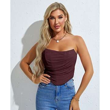 Stylish ROYHON Wine Red Corset Top for Modern Women