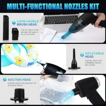 Howtine Cordless Vacuum Cleaner, Handheld Vacuum 9000Pa Strong Suction, USB Rechargeable Air Duster with Multi-nozzles and Air Blower for Home, Car, Office, Pet, Black