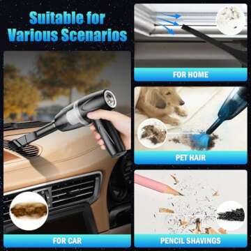 Howtine Cordless Vacuum Cleaner, Handheld Vacuum 9000Pa Strong Suction, USB Rechargeable Air Duster with Multi-nozzles and Air Blower for Home, Car, Office, Pet, Black