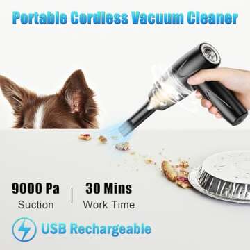 Howtine Cordless Vacuum Cleaner, Handheld Vacuum 9000Pa Strong Suction, USB Rechargeable Air Duster with Multi-nozzles and Air Blower for Home, Car, Office, Pet, Black