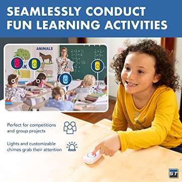 Zingers Attention Bell, Answer Buzzers For Classroom Educational Learning Games, also Great Tool for Activity Transitions, Buzzer for Game Show, 5 Color Push Buttons