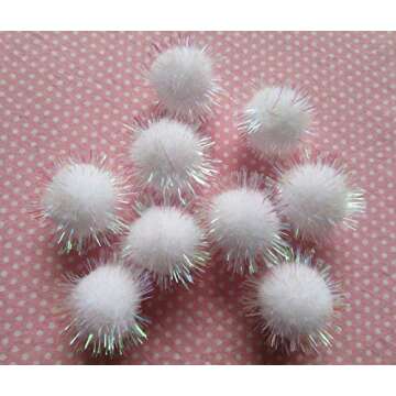 YYCRAFT 50pcs Glitter Tinsel Pom Poms Sparkle Balls for DIY Craft/Party Decoration/Cat Toys(25mm,White Color)