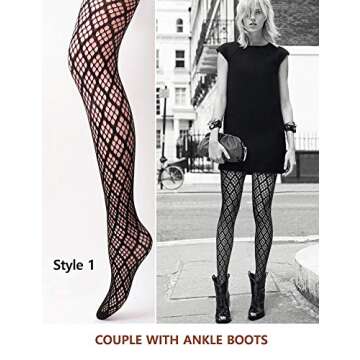 VERO MONTE 4 Styles Womens Argyle Fishnet Pantyhose Tights Diamond Net Stockings