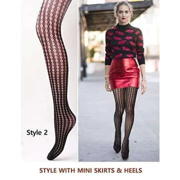 VERO MONTE 4 Styles Womens Argyle Fishnet Pantyhose Tights Diamond Net Stockings