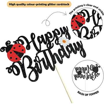 LECAKTO Ladybug Happy Birthday Cake Topper, Ladybug & Daisy Birthday Cake Decor, Ladybug Themed Birthday Party Supplies, Garden Bugs Party Decoration