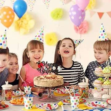 LECAKTO Ladybug Happy Birthday Cake Topper, Ladybug & Daisy Birthday Cake Decor, Ladybug Themed Birthday Party Supplies, Garden Bugs Party Decoration