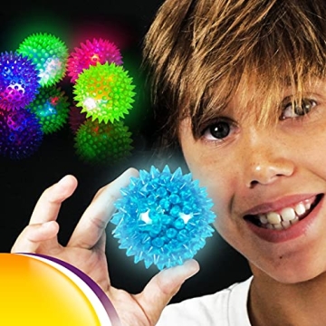 JA-RU Light Up Rubber Spike Ball (Pack of 4 Balls) with Flashing Lights | Bouncy Stress Ball | Great Fidget Ball Toy for Kids | Bulk Bouncing Sensory Balls | Plus 1 Bouncy Ball. #695-4p