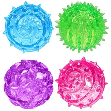 JA-RU Light Up Rubber Spike Ball (Pack of 4 Balls) with Flashing Lights | Bouncy Stress Ball | Great Fidget Ball Toy for Kids | Bulk Bouncing Sensory Balls | Plus 1 Bouncy Ball. #695-4p