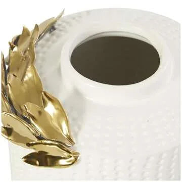 Deco 79 Ceramic Living Room Decorative Jars Set with Gold Leaf Accents