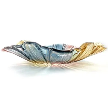 EWEIGEER 11.5-inch Crystal Glass Colorful Fruit Bowl Dessert Cake Candy Snack Plate,Art Sunflower-sh...