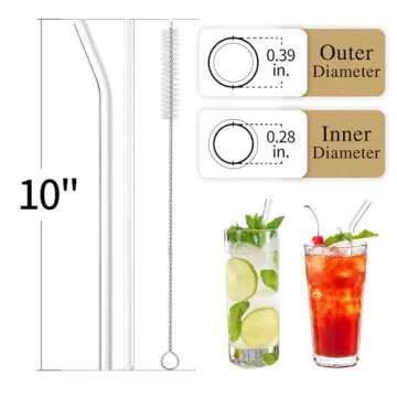 Piteno® 16-Pack Reusable Glass Straws, Clear Glass Drinking Straws, 10''x10MM, Set of 6 Straight an...